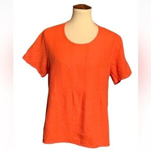 Flax tangerine orange linen blouse with pintuck pleats Size Small / 6-10